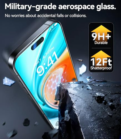 TORRAS Top-Notch Military-Grade Shatterproof for iPhone 15 Screen Protector [Most durable 9H+ Glass,Unbreakable from 12-foot Drop] for iPhone 14Pro&iPhone 15, Diamond Shield 2 Packs - size: iPhone 15（6.1 inch）
