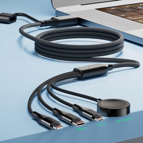 A-Pce 4-in-2 Multi Charging Cable with Smartwatch Charging, Black-5FT - color: Black, size: 5FT
