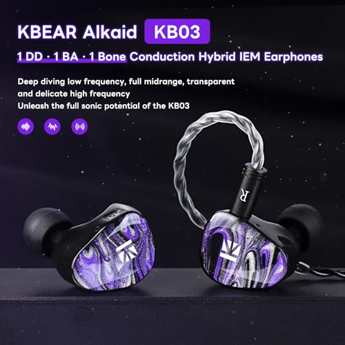 KBEAR Alkaid KB03 in Ear Monitor Headphones, Wired Gaming Earbuds 1DD 1BA 1Bone Conduction Hybrid IEM Earphones, Beryllium-Coated Dynamic, 3D Printed Resin Cavity in Ear Monitor for Musician, Green - color: Blue