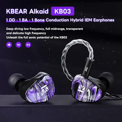 KBEAR Alkaid KB03 in Ear Monitor Headphones, Wired Gaming Earbuds 1DD 1BA 1Bone Conduction Hybrid IEM Earphones, Beryllium-Coated Dynamic, 3D Printed Resin Cavity in Ear Monitor for Musician, Green - color: Blue