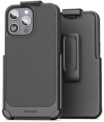 Encased Belt Case for iPhone 15 Pro (2023) Thin Armor Slim Cover with Rotating Phone Holster Clip - Black - size: iPhone 15 Pro