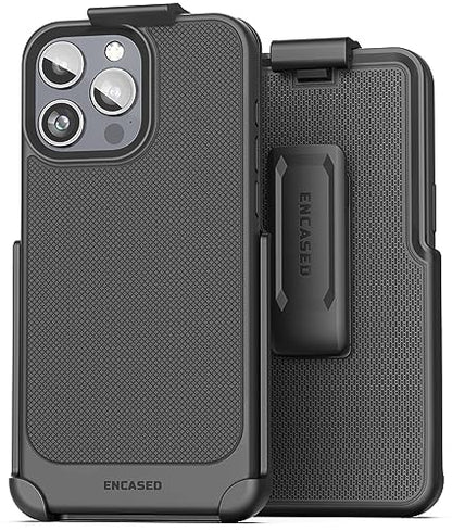 Encased Belt Case for iPhone 15 Pro (2023) Thin Armor Slim Cover with Rotating Phone Holster Clip - Black - size: iPhone 15 Pro