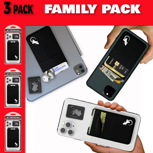 Gecko Travel Tech Double Pocket - Adhesive Card Holder - Cell Phone Pouch - Stick on Spandex Pocket - Carry Credit Cards and Cash (3 PACK - BLACK WHITE) - color: 3 PACK - BLACK WHITE