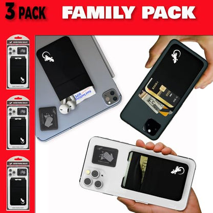 Gecko Travel Tech Double Pocket - Adhesive Card Holder - Cell Phone Pouch - Stick on Spandex Pocket - Carry Credit Cards and Cash (3 PACK - BLACK WHITE) - color: 3 PACK - BLACK WHITE