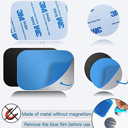 SALEX Replacement Metal Plates Set 4 Pack for Magnetic Car Phone Holders, Wall, Air Vent Mounts, Cases, Magnets. Kit of 2 Silver Round and 2 Rectangular Iron Discs Without Holes. 3M Adhesive Backing. - color: Mix 4 pack