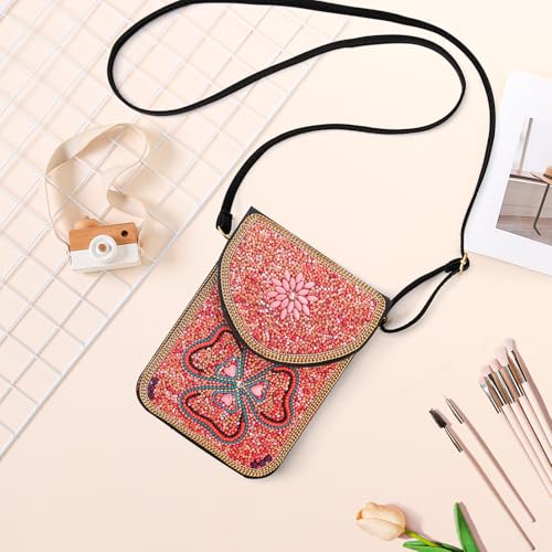 Small Beaded Crossbody Bag for Women, Boho Cell Phone Shoulder Purse Wallet with Handcrafted Colorful Beads - color: Trefoil Flower