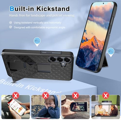Fingic for Samsung Galaxy S25 Plus Case with Belt Clip Holster Kickstand | (Not fit for S25/S25 FE/S25 Ultra) Slim Combo Shell Swivel Holster Rugged Shockproof Case for Galaxy S25 Plus 6.7" 2025,Black - size: For Samsung Galaxy S25 Plus(6.7 inch 2025）