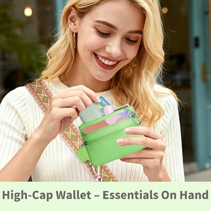 2pcs Clip and Go Strap for Phone with Wallet Crossbody Strap with Pouch - color: Green+black