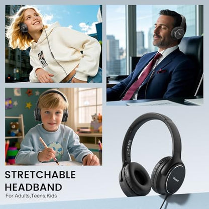 USB C Wired Over-Ear Headphones with Microphone - color: Black