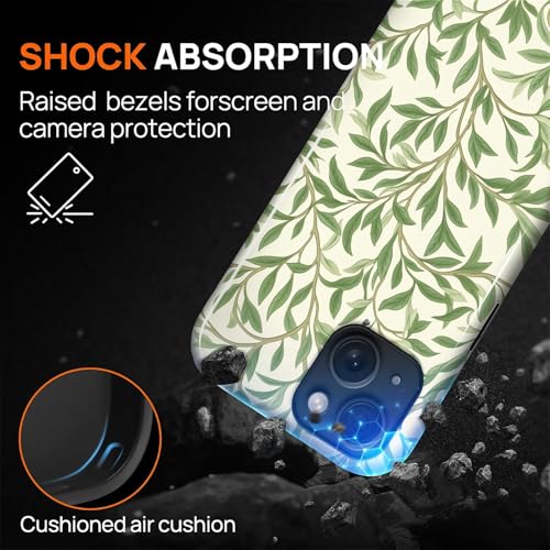 Case for iPhone 14 Plus, Shockproof Hybrid Protective Phone Case, Dual-Layer Drop Protection Anti-Scratch, Green Leaves - color: Green Leaves, size: iPhone 14 Plus