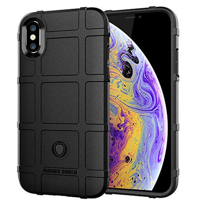 for iPhone Xs/X case, (Rugged Shield Series) TPU Thick Solid Armor Tactical Protective Cover Case for iPhone Xs/X (5.8 inches) - Dark Black - color: Dark Black