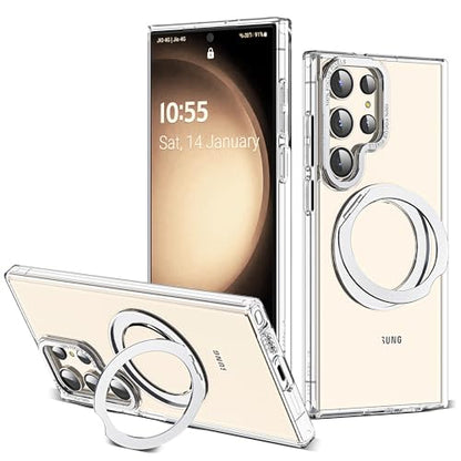 for Samsung Galaxy S22/S23 Ultra Case with 360° Spin Stand,Clear | 360° Spin Magnetic Ring Stand,Compatible with Magsafe,Military Protection Phone Case - color: Clear, size: S22 Ultra & S23 Ultra