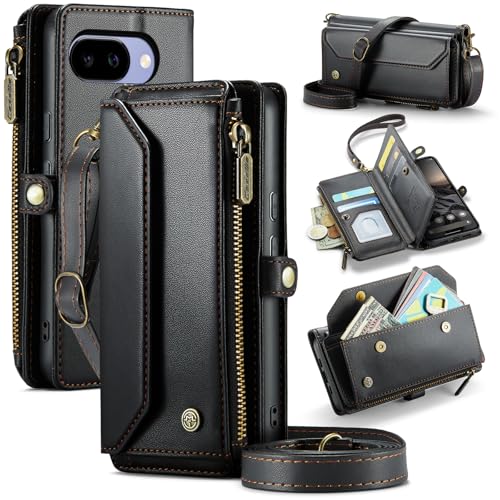 for Google Pixel 10a 6.3" Case, Women Men Multi-Function Wallet Case with Stand RFID Blocking Includes Shoulder Strap Wrist Strap Google Pixel 10a (Black) - color: Black