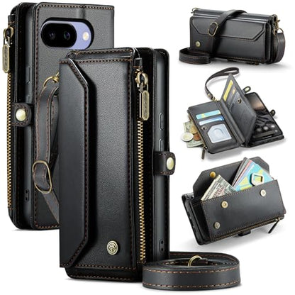 for Google Pixel 10a 6.3" Case, Women Men Multi-Function Wallet Case with Stand RFID Blocking Includes Shoulder Strap Wrist Strap Google Pixel 10a (Black) - color: Black
