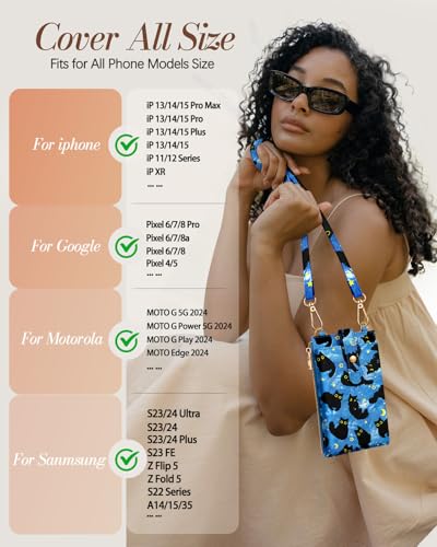 Miss Adola RFID Cell Phone Purse Crossbody Bag for Women | RFID Blocking, Card Slots, Dual Straps, Leather Phone Wallet, Magnetic Buckle, Smooth Zipper, Crossbody Purse for Daily Use - color: Blue Moon Cat