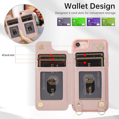 for iPhone 7/8/SE 2022/SE 2020 Wallet Case with Card Holder Slots and Strap, RFID Blocking Magnetic Flip Folio Cover, Crossbody Purse Protection Case with Kickstand,Rose Gold Diamond - color: Rose Gold Diamond, size: iPhone 7/8/SE 2022/SE 2020(6.6")