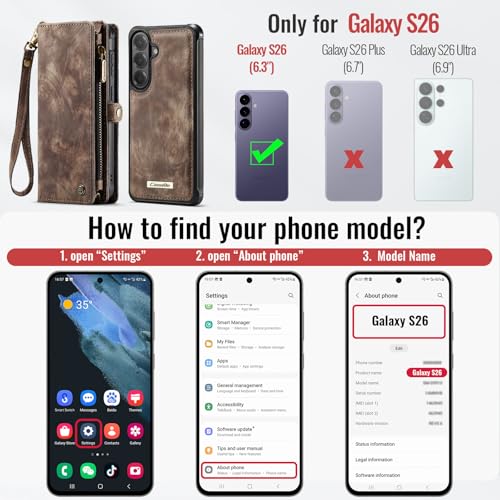 Compatible with Samsung Galaxy S26 5G Wallet Case with Magsafe with Zipper & Card Holder Strap Wristlet Detachable Magnetic Protective Back Case for Samsung Galaxy S26 5G 6.3 Inch (Brown) - color: (Detachable and Magsafe)-Brown, size: S26 6.3 Inch