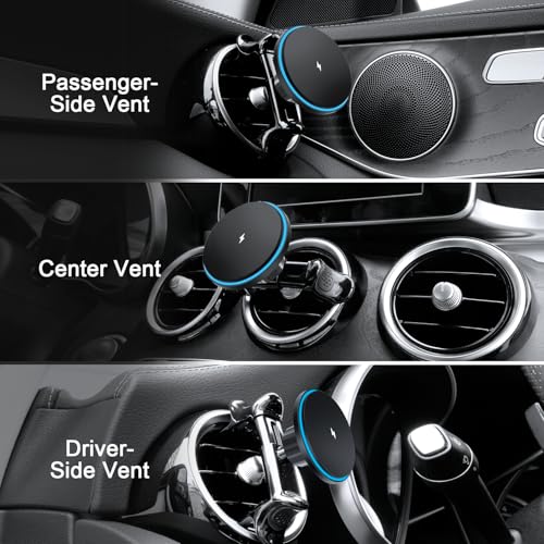 MagSafe Car Mount for Mercedes-Benz [15W Wireless Charging], Round Air Vent Holder, Compatible with Mercedes Benz GLC, C-Class, E-Class, A/B/C-Class, GLC/GLB/GLA/Sprinter, Mercedes Benz Accessories - style: Magsafe+Wireless Charger