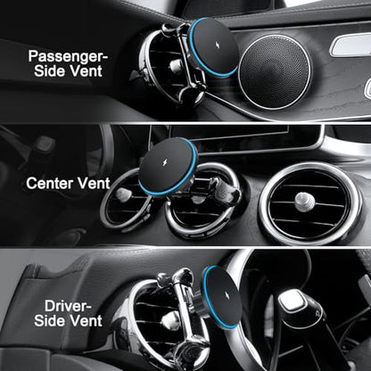 MagSafe Car Mount for Mercedes-Benz [15W Wireless Charging], Round Air Vent Holder, Compatible with Mercedes Benz GLC, C-Class, E-Class, A/B/C-Class, GLC/GLB/GLA/Sprinter, Mercedes Benz Accessories - style: Magsafe+Wireless Charger
