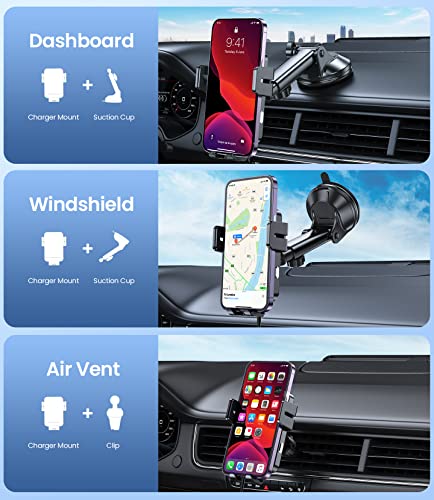 Wireless Car Charger 15W Fast Charging Dash Windshield Vent Car Mount - color: Grey