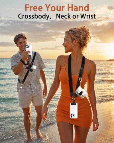Black Phone Lanyard Crossbody Wrist Neck Strap Adjustable Women - color: 1 Solid Black
