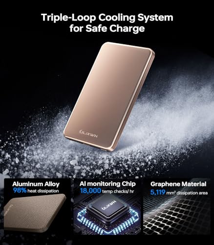 [0.3" Ultra Slim] [Alloy-Made] ULiXWH Magsafe Portable Charger for iPhone, 2026 Upgrade 5000mAh Fast Charging Magnetic Power Bank, Wireless Battery Pack for iPhone 17 Air 16 15 Pro Max 14, Desert Gold - color: Desert Gold