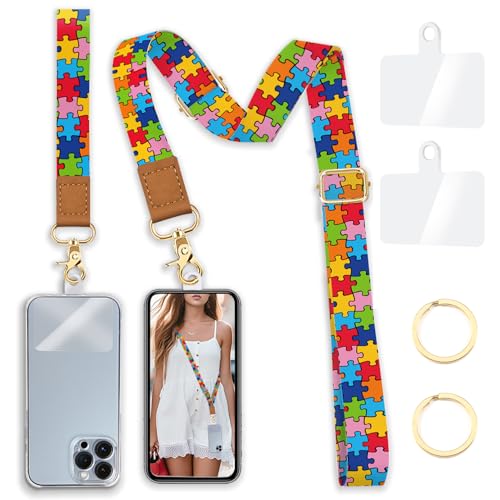 Yonlevres Phone Lanyard Crossbody Strap Wrist Neck Adjustable Women Autism - color: Autism Puzzle
