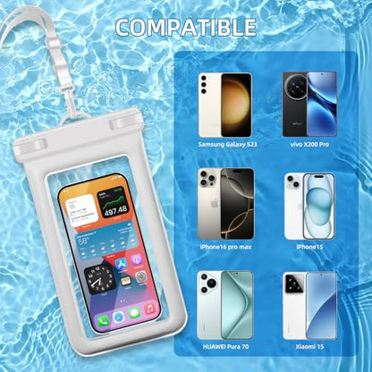 IPX8 Floating Waterproof Phone Pouch 2-Pack,7.2 Inch Waterproof Dry Bag16/15/14 Pro Max Galaxy S24/S23 Adjustable Lanyard + Wrist Strap Beach Swimming Travel Essentials Black White - color: black+white