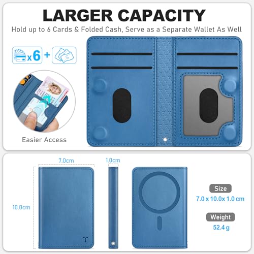 TUCCH for Magsafe Wallet, 6 Card Slots with RFID Blocking, Light Blue | for iPhone 17/17e/16/15/14/13/12 Pro/Pro Max/Plus, Clear ID Window, Magnetic Closure, PU Leather - color: Light Blue