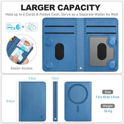 TUCCH for Magsafe Wallet, 6 Card Slots with RFID Blocking, Light Blue | for iPhone 17/17e/16/15/14/13/12 Pro/Pro Max/Plus, Clear ID Window, Magnetic Closure, PU Leather - color: Light Blue