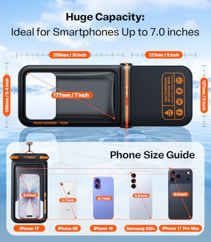 TORRAS IP68 Waterproof Phone Pouch Floating with Double Space 7.0", Green | Waterproof Phone Case with Crossbody Lanyard, Phone Dry Bag for iPhone 17 Pro Max 16 S26, Beach Cruise Ship Travel Essentials - color: Glacier Sprint