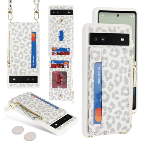 Cavor Compatible with Google Pixel 6a Case Wallet, Leopard White - color: Leopard White, size: Google Pixel 6a