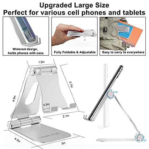 Adjustable Phone Stands, YOSHINE Foldable Cell Phone Holder, Updated Solid Aluminum Phone Dock, Cradle, Portable Cell Phone Stand for Desk Universal Tablet Stand Fits All Android Smartphones - Silver - color: Silver