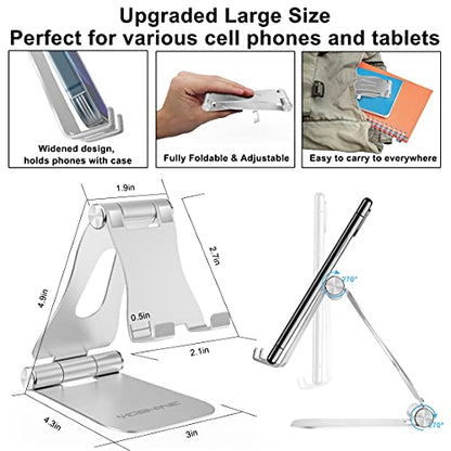 Adjustable Phone Stands, YOSHINE Foldable Cell Phone Holder, Updated Solid Aluminum Phone Dock, Cradle, Portable Cell Phone Stand for Desk Universal Tablet Stand Fits All Android Smartphones - Silver - color: Silver