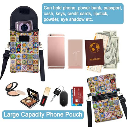 Neoprene Cell Phone Sleeve Pouch Case Bag with Crossbody Strap Neck Lanyard for Women 7.5 X 4.3 in Bohemian Style - color: Bohemian Style 1