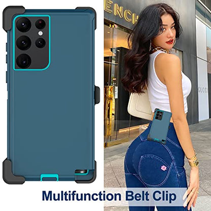 for Samsung Galaxy S22 Ultra Case with Belt Clip Holster, 2X Screen Protector, Military Grade Protection Heavy Duty Full Body Shockproof Rugged Protective Cover for Samsung S22 Ultra 5G Turquoise - color: Turquoise