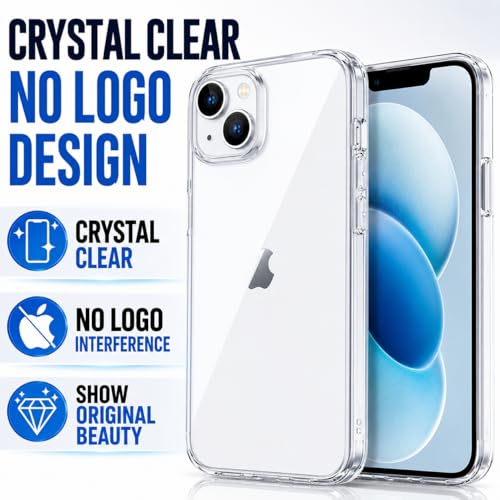 Clear Case for iPhone 15, Transparent No Logo Phone Case with Full Camera Protection, Anti-Yellowing Slim Shockproof Cover, Clear Protective Case Compatible with Wireless Charging, 6.1 Inch