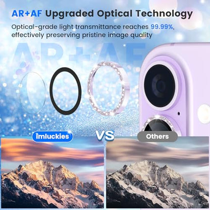 imluckies Glitter Camera Lens Protector for iPhone 17 6.3", [AR+AF] HD Clear Tempered Glass Lens Cover, 9H Scratch Resistant Individual Metal Shiny Ring, Case Friendly & Easy Install, Bling Purple - color: Bling Purple