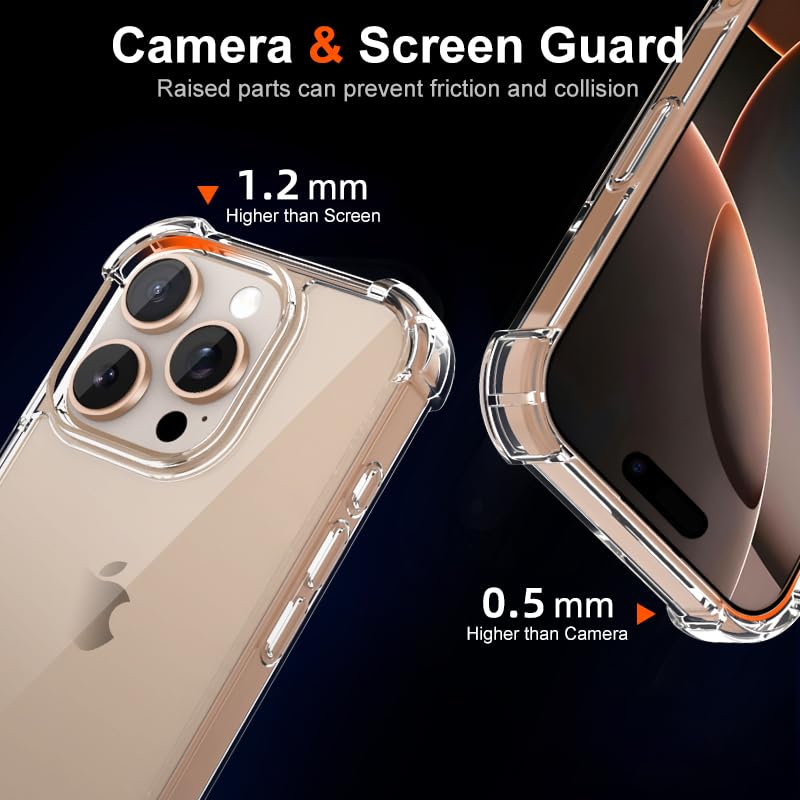 for iPhone 16 Pro Premium Quality Clear Case with Airbags – Hard Shockproof Transparent Cover with Airbag Corners, Strong A+ Military Grade Drop Protection, Anti-Yellowing, Crystal Clear for 16 pro