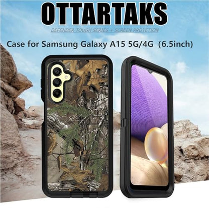Compatible for Samsung Galaxy A15 5G Case with Screen Protector for Men Boy Camo Design [Military Grade Protection] Heavy Duty Shockproof Case 6.5inch, Camouflage - color: Camouflage