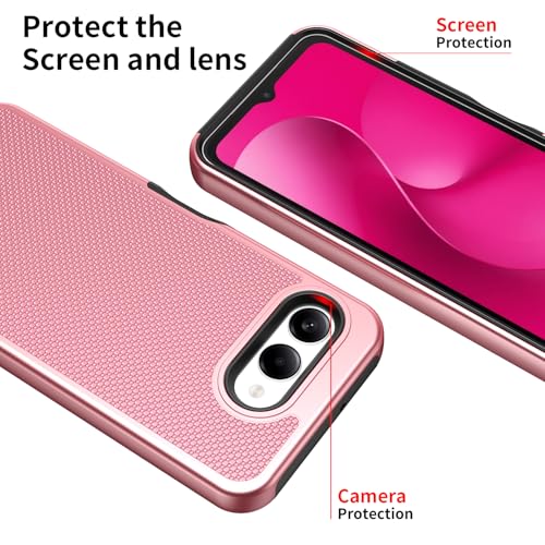 for T-Mobile REVVL 8 Phone Case with Tempered Glass Screen Protector,Dual Layer Heavy Duty Shockproof Protection Cover (Rose Gold) - color: Rose Gold
