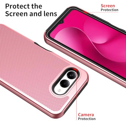 for T-Mobile REVVL 8 Phone Case with Tempered Glass Screen Protector,Dual Layer Heavy Duty Shockproof Protection Cover (Rose Gold) - color: Rose Gold