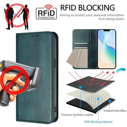 Leather Phone Case Compatible with Galaxy A10E mit Stand Function, Wallet Magnetic Protective Case Bumper Leather RFID Blocking Cover Scratch Resistant Sleeves Compatible with Samsung Galaxy A20E/A10E - color: Green
