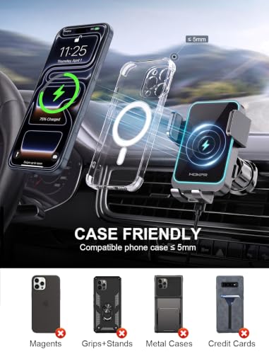 Wireless Car Charger, MOKPR 15W Fast Charging Auto Clamping Dashboard Windshield Air Vent Car Phone Holder Car Charger for iPhone 1716 15/14/13/12 Pro Max Plus, Samsung S23/S22/S21 - style: Windshield