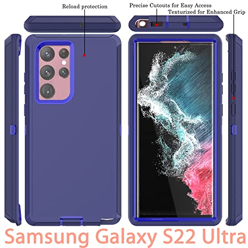 YmhxcY for S22 Ultra Case, Drop Proof 3-Layer Durable Cover/Shockproof Armor Drop Protection/Solid Rubber Protective Matte Cover for Galaxy S22 Ultra 6.8”-Sapphire Blue/Dark Blue - color: Sapphire blue and Dark blue