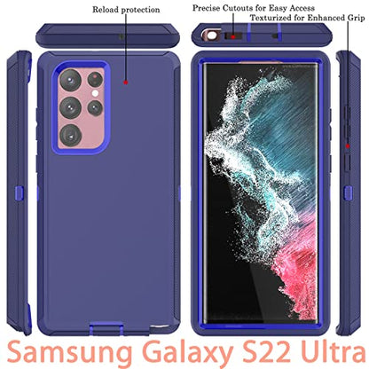 YmhxcY for S22 Ultra Case, Drop Proof 3-Layer Durable Cover/Shockproof Armor Drop Protection/Solid Rubber Protective Matte Cover for Galaxy S22 Ultra 6.8”-Sapphire Blue/Dark Blue - color: Sapphire blue and Dark blue