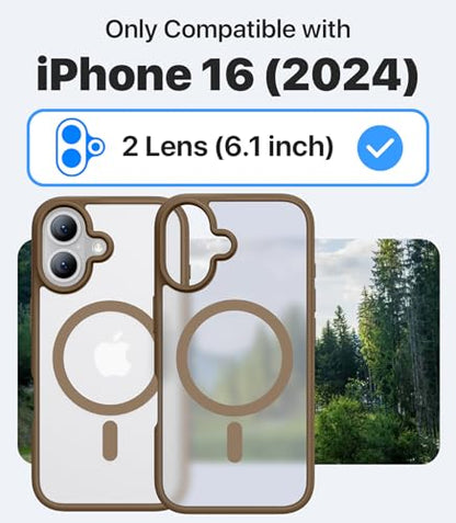 CAHEJILU Magnetic for iPhone 16 Case,[Compatible with MagSafe][Military Grade Drop Protection] Anti-Fingerprint Translucent Matte Shockproof Protective Case for iPhone 16 Phone Case 6.1",Brown - color: Brown