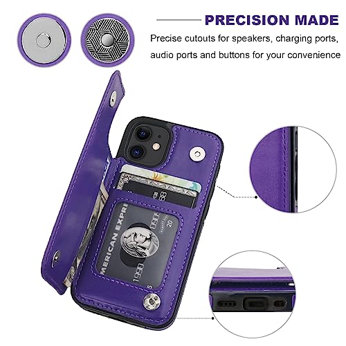 ONETOP for iPhone 12 Mini Wallet Case with Card Holder,Purple - color: Purple