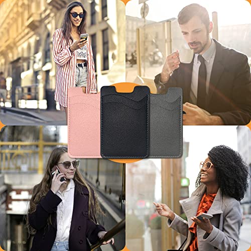 Leather Phone Card Holder - Stick On Wallet, Compatible with iPhone & Samsung, 2-Pack Grey - color: Grey