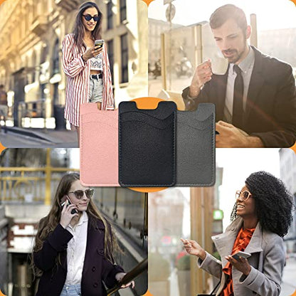 Leather Phone Card Holder - Stick On Wallet, Compatible with iPhone & Samsung, 2-Pack Grey - color: Grey